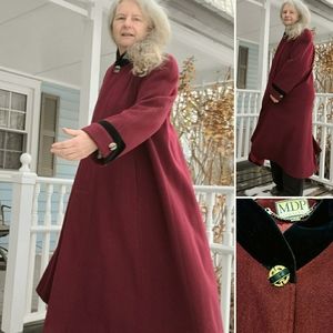 Swing Coat Vintage 80s Dark Red Wool